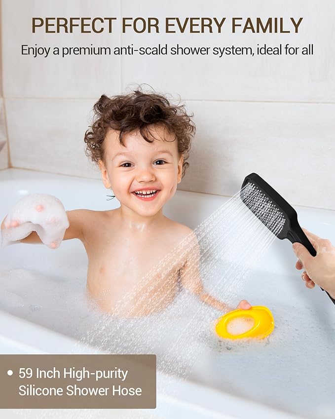 Upgraded Shower System for Bathroom: Aposhion 12 Inch Square Rainfall Shower Faucet Set Rough-in Pressure-balanced Valve with Handheld Sprayer, Wall Mounted Luxury Rain Shower Faucet Kit Complete