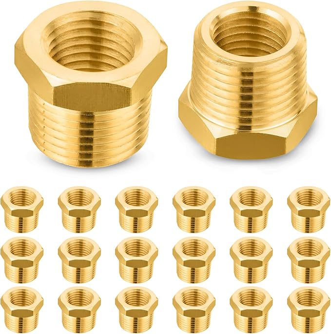 20-PCs HeSun Brass Thread Pipe Fitting, 1/2" NPT Male x 1/4" NPT Female Reducer Hex Bushing Adapter(NPT029-20)