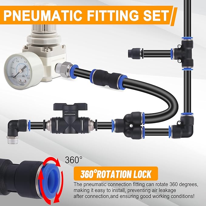 200 PCS Quick Connect Air Hose Fitting Assortment Kit,Push to Connect Fittings 1/8" 1/4" 3/8" 1/2" NPT Thread Pneumatic Air Line Quick Connect Quick Release Fitting Kit
