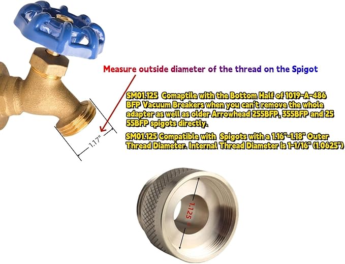 DEWHEL SM01.125 Vacuum Breaker Adapter Compatible with Arrowhead PK1360 Anti-Siphon Valve Includes Rubber Washer