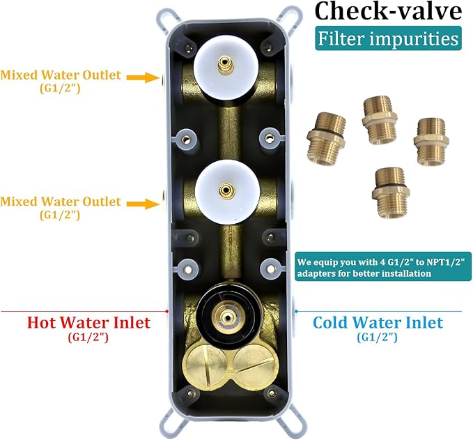2 Function Shower Thermostatic Valve 3 Round Knob Valve Body Can Control Water Volume and Work at the Same Time Concealed Brass Bathroom Valve Replacement Rough-In Valves (Matte Black, 2-Way)