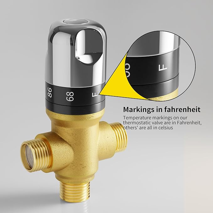 FUGO Thermostatic Mixing Valve, 1/2 NPT Solid Brass Temperature Control Valve