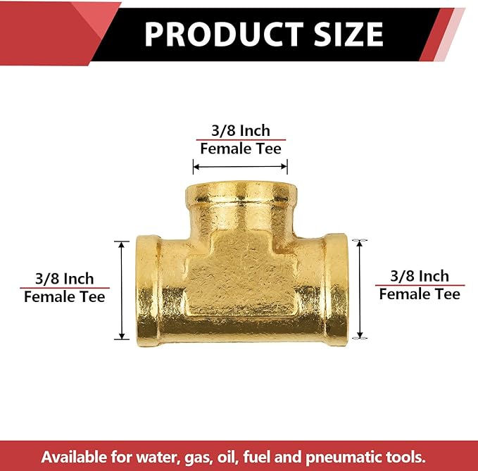 (Pack of 2) EFIELD 3/8" x 3/8" x 3/8" Female NPT Tee, Brass Pipe Fittings,(NPT100)