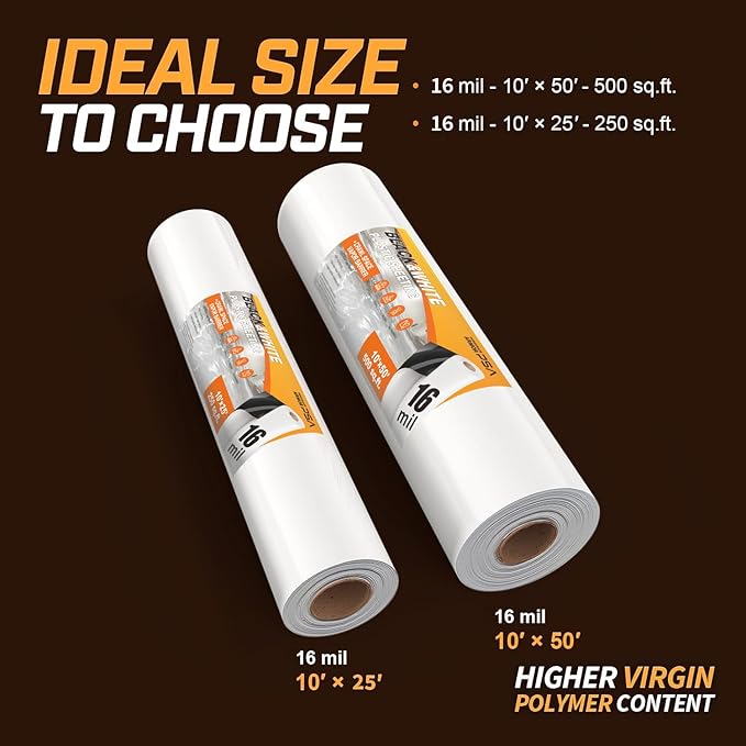Crawl Space Vapor Barrier, 16 Mil Vapor Barriers, 10' x 25', Drop Cloth Vapor Barrier Covering for Crawl Space Encapsulation, Heavy Duty Polyethylene Plastic Sheeting, Black and White Panda Film