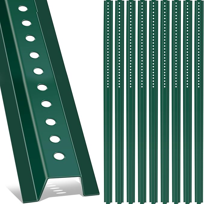 Gisafai 6 ft Tall U Channel Sign Steel Post with Green Enamel Coating Heavy Duty Metal Sign Post with Pre Drilled Holes for Easy Mounting(10 Pack)