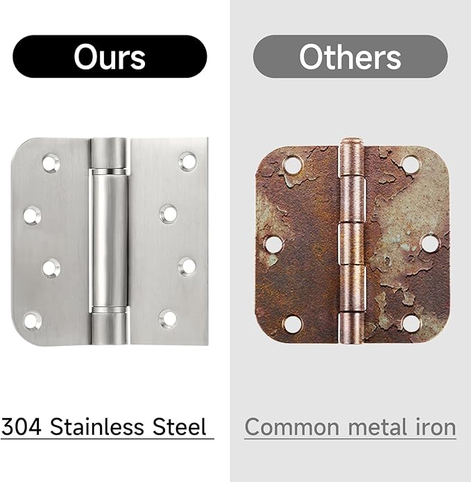 bartuda Hinges Self-Closing Door Hinges 4Inch 304 Stainless Steel Hinges Spring Hinge Heavy Duty Hinges with Square Rounded 5/8"" Radius Corner Adjustable Tension 3 Pack