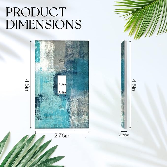 Turquoise Grey Wall Plate 1 Gang Toggle Switch Decortive Teal Light Switch Cover Abstract Art Wall Plate Cover Wallplates for Bedroom Kitchen Home Decor