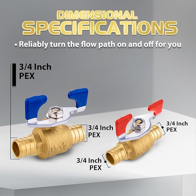 50PCS Foskan 3/4" PEX Crimp Ball Valve, Brass Full Port Shut-off Valve with Blue/Red Butterfly Handle for Portable Water Poject