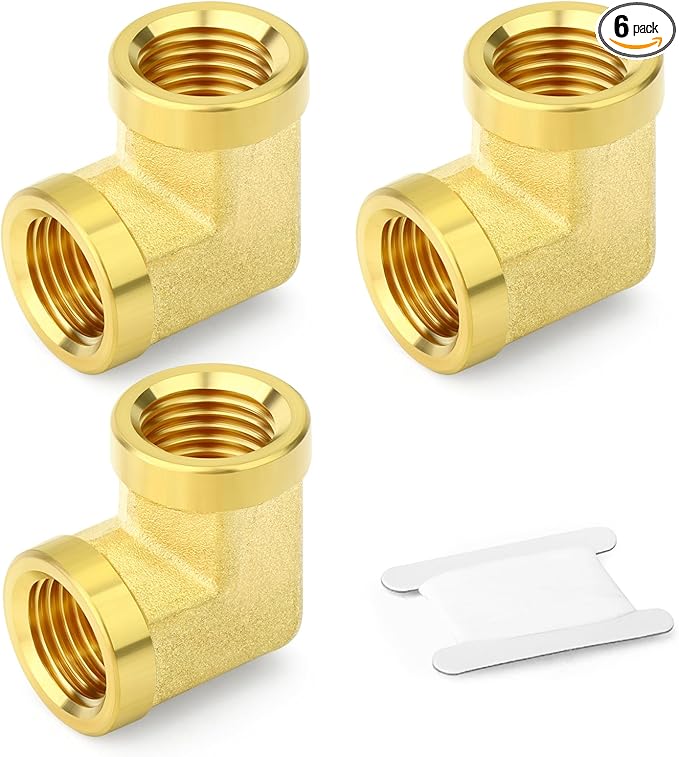 6PCS 1/4" Npt Female, 90 Degree Brass Pipe Fittings Barstock Street Elbow, 1/4" Npt Female x 1/4" Npt Female for oils, fuels, gases and liquids