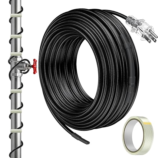 Pawfly 25 ft Heat Tape for Water Pipes, Pipe Heating Cable 8 W/ft 120 V, Self-Regulating Water Line Heat Tape Freeze Protection, Heating Trace for Pipes Roofs, Keep Water Flowing at -40 °F