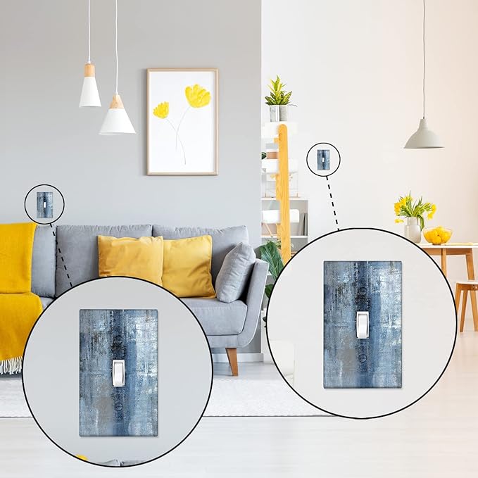 Blue Grey Wall Plate 1 Gang Toggle Switch Decortive Light Switch Cover Modern Abstract Art Wall Plate Cover Wallplates for Bedroom Kitchen Home Decor