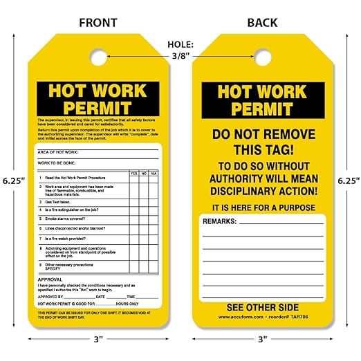 AccuformNMC 100 Inspection and Status Record Tags by-The-Roll, Hot Work Permit, US Made OSHA Compliant Tags, Waterproof PF-Cardstock, Resists Tears, 6.25"x3", TAR706