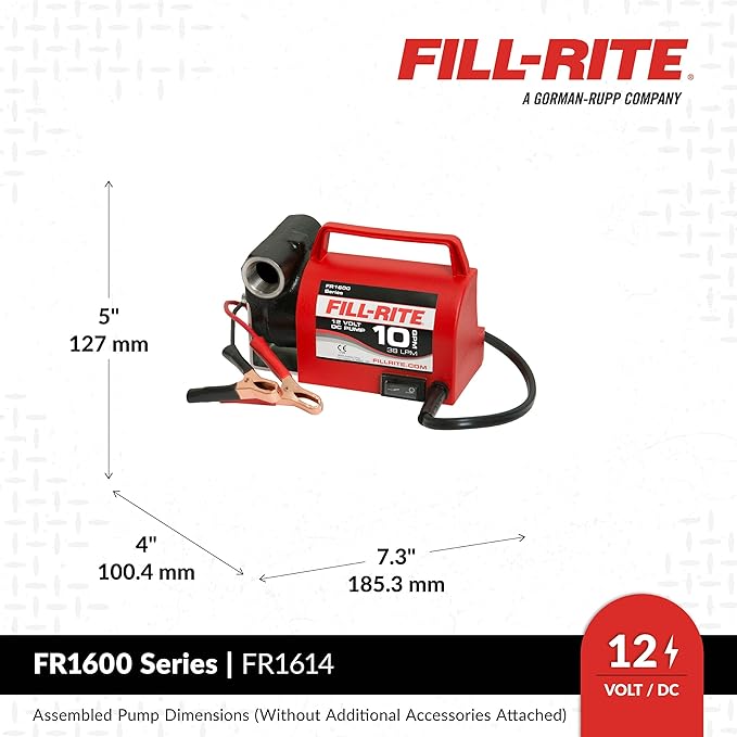 Fill-Rite FR1614 12V 10 GPM Portable Fuel Transfer Pump for Diesel and Antifreeze with Suction and Discharge Hoses