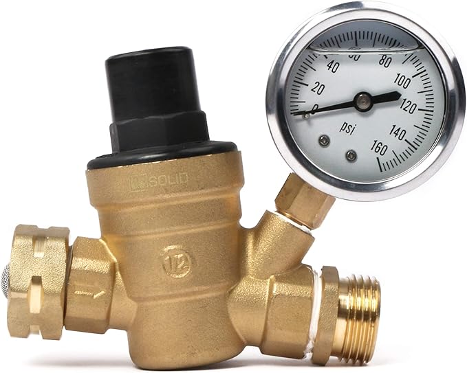 U.S. Solid 3/4" GHT RV Water Pressure Regulator, Adjustable Lead-Free Brass Water Regulator Valve with Gauge & Filter for RV, Camper & Garden Hose(20-PACK)