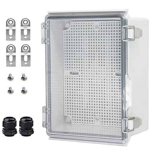 Waterproof Electrical Box with Mounting Plate, IP67 Junction Box Stainless Steel Latch Hinged Clear Cover Project Enclosure with Wall Bracket and 2 Glands 8.3" x 6.3" x 3.9"