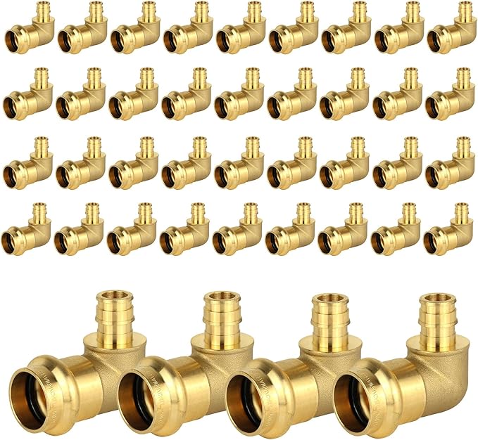 40-Pack HeSun Copper Press Fitting Elbow, 3/4" PRESS X 1/2" PEX-A F1960 Expansion Elbow, LF Brass