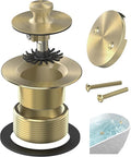 Brushed Gold Bathtub Drain, Hair Catcher and 2-Hole Overflow Faceplate, 11.5/16 UNC, Lift and Turn Bathtub Drain Replacement, Tub Drain Stopper