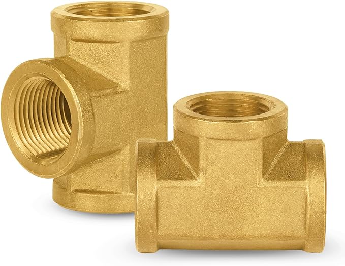 2-PCs HeSun Brass Pipe Fitting, 3/4" x 3/4" x 3/4" NPT Female Thread Tee