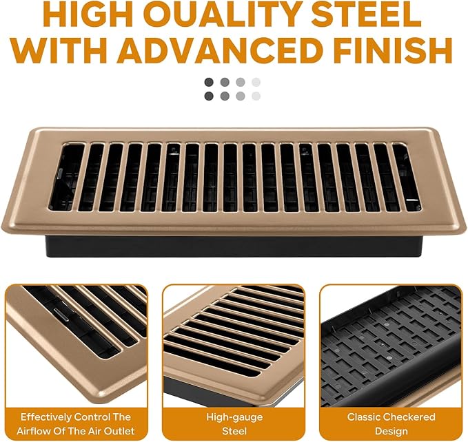 6x12 Floor Register, Floor Vent Covers for Home Floor Heavy Duty Steel Walkable Floor Vents Air Vent Covers for Sidewall and Floor, Floor Registers Brown 4 Pack