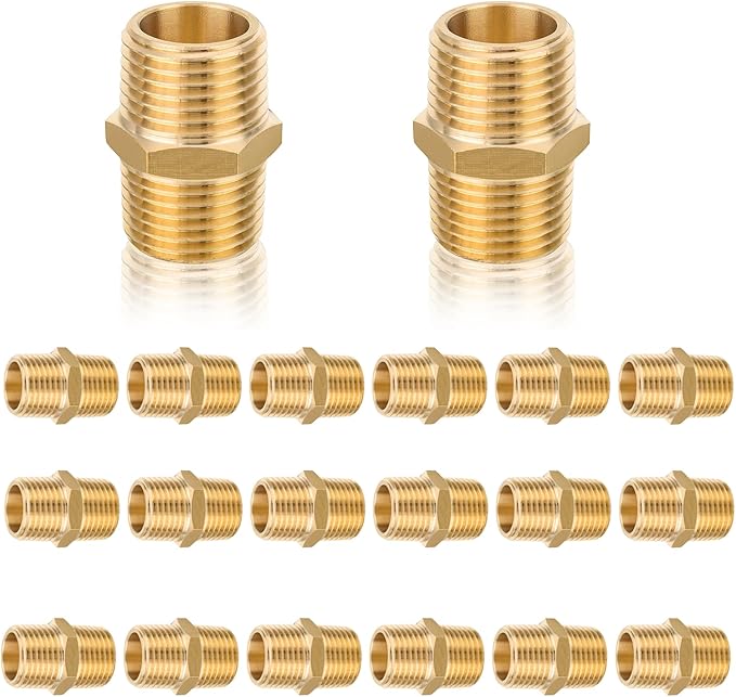 20-PCs HeSun Brass Hex Nipple Pipe Fitting, 1/2" NPT Male x 1/2" NPT Male Nipple Pipe Adapter(NPT013-20)