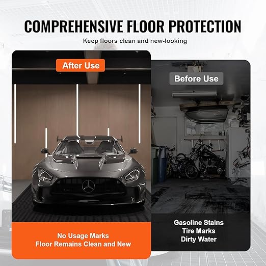 VEVOR Diamond-Plate Rubber Flooring Roll, 3 mm x 4 ft x 8 ft Floor Mat, SBR Rubber Roll, Easy to Clean, for Under Cars, Garage, Industry, Gym, Black