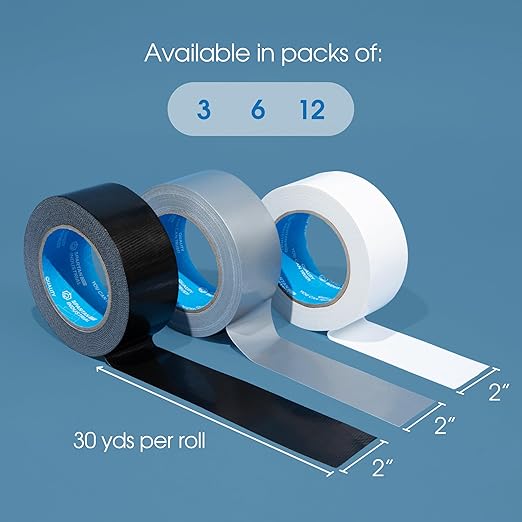Spartan Industrial - 2" X 30 yd White Duct Tape - 3 Rolls of Water-Resistant Duct Tape for Outdoor and Indoor Use - No Residue, 9 Mil