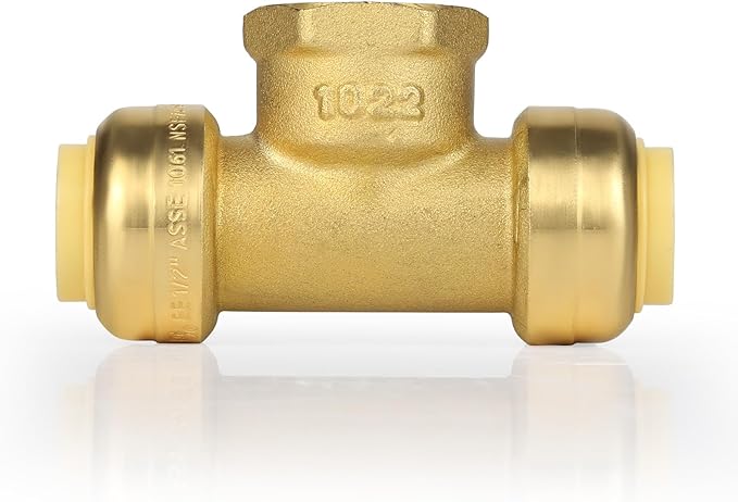 (20 Pack) EFIELD Female Tee 1/2"x1/2"x1/2" Push Fit Female Plumbing Tee,Brass Fitting No Lead For Copper Pex CPVC,(PF219-20PCS)