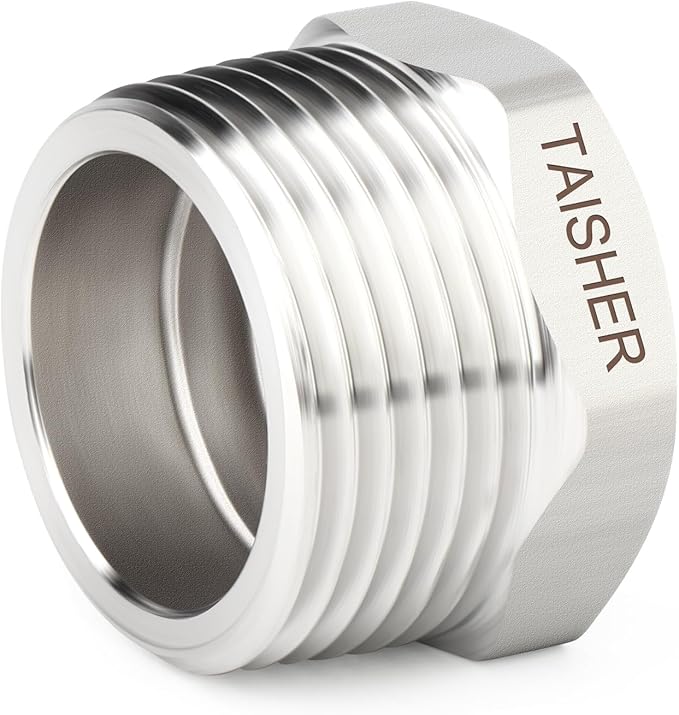 TAISHER 5PCS 304 Stainless Steel New Reducer Hex Bushing, 1" NPT Male x 1/2" NPT Female, Reducing Pipe Adapter Fitting
