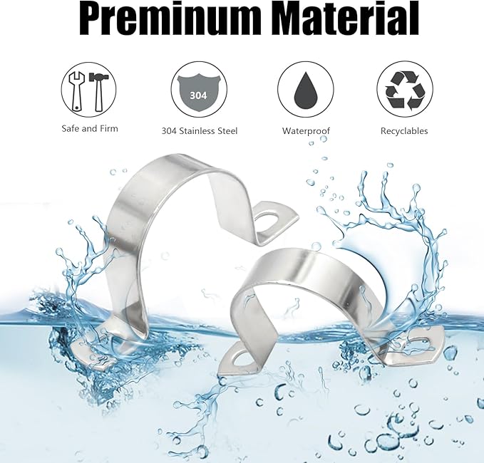 10Pcs 2 inch Heavy Duty U-Tube Strap Clamp, 304 Stainless Steel U-Shaped Bracket Pipe Strap Clamp Hanger for Hose Clamp Pipe Clamp (50mm)