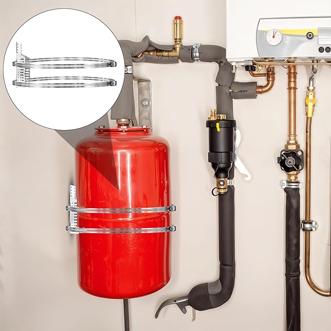 2 Set Expansion Tank Mounting Bracket with Earthquake Straps, Universal Water Heater Holder for 5-Gallon or up to 13 Inch in Diameter Tanks, Silver