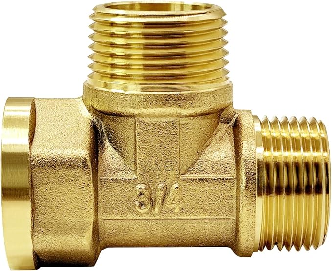 Joywayus Brass Pipe Fitting Barstock Tee 3 Way NPT 3/4" Female x 3/4" Male x 3/4" Male Hose Fitting
