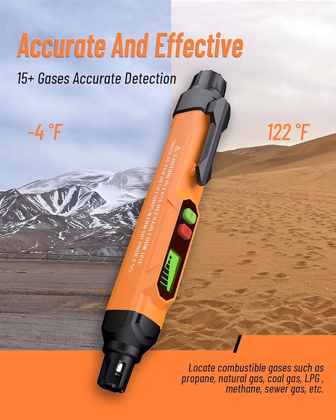 Gas Leak Detector; VITITE Propane and Natural Gas Detector; Mini Portable Gas Alarm to Locate Combustible Gas Leak Sources for Home and RV (Includes 2 Batteries & Carrying Pouch) - Orange