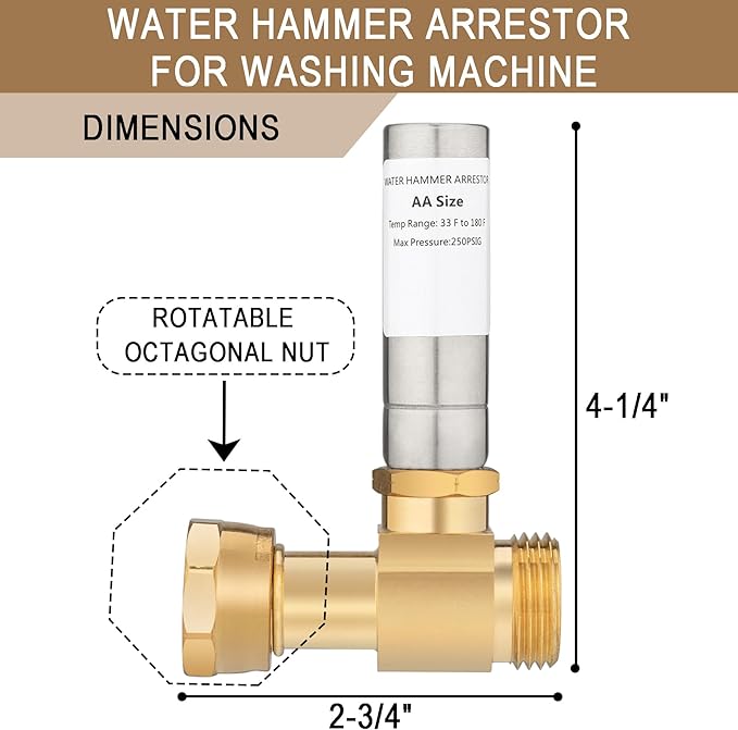 [2 Pieces] Lingmfg Water Hammer Arrestor For Washing Machine, 3/4 Inch Thread Brass LING-WMWHA-SS-S-2