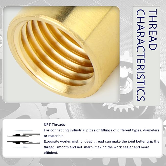 ChillWaves 1/4" NPT Brass Pipe Fitting Kit, 6 × 1/4" NPT Male Hex Nipple，6 × 1/4" NPT Female Hex Coupling，Thread Adapter（12-PACK）