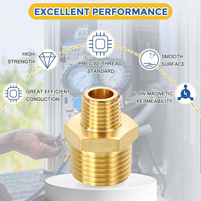 2 Pack Brass Pipe Fittings, 1/2" NPT Male to 1/4" NPT Male Brass Hex Nipple, Male Pipe Adapter Reducer for Air, Oil, LP