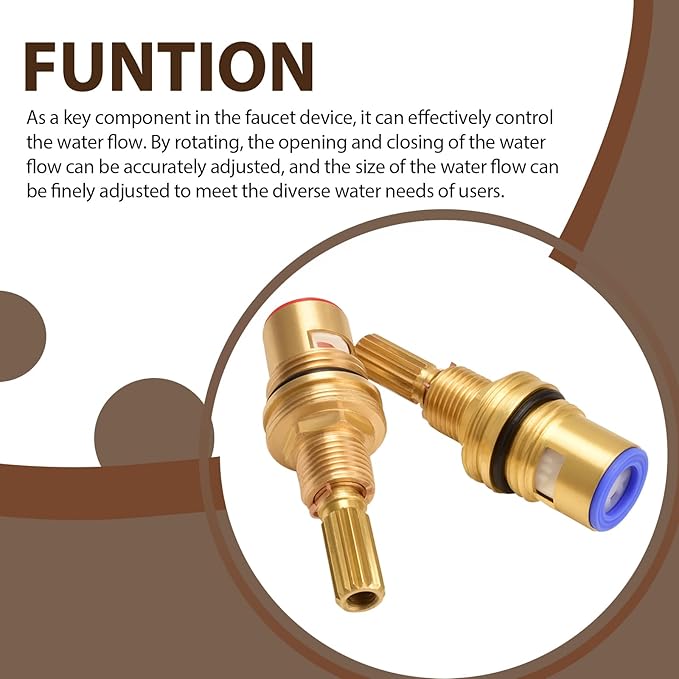 Faucet Ceramic Valve Cartridge Brass 1-001 and Brass 1-002 Replacement Quarter Turn 1/2" for Bathroom Kitchen Tap(Pair Hot & Cold)