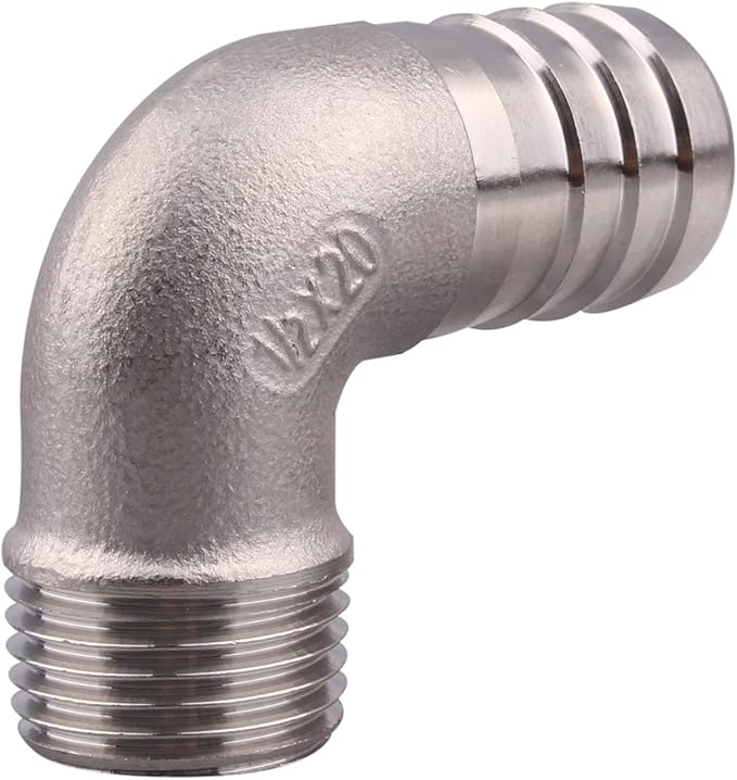 DERNORD 3/4" Hose Barb x 1/2" Male NPT Stainless Steel 90 Degree Elbow- Home Brew Pipe Fitting