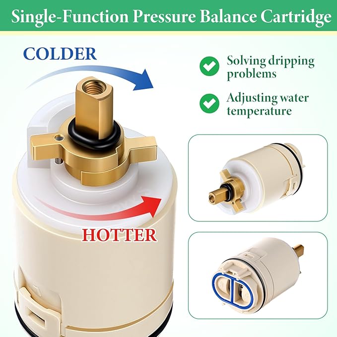 Enhon Single Function Pressure Balance Cartridge Replacement for RP70538/ RP73625, Shower Cartridge Compatible with Peerless and Delta Single Handle Tub and Shower Faucet (Check Valve Included)