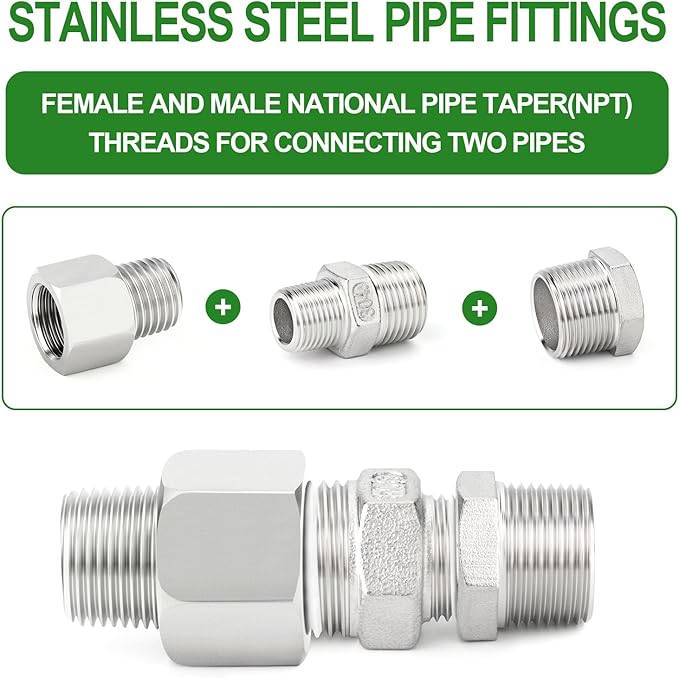 TAISHER 5PCS 304 Stainless Steel Pipe Fitting, New Reducer Adapter, 1/2" NPT Male x 3/4" NPT Female, Reducing Pipe Adapter Fitting