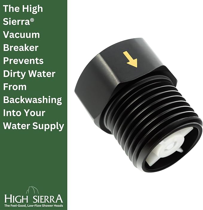 High Sierra® - Solid Metal Certified Vacuum Breaker and Backflow Preventer for Handheld Shower Heads - Matte Black Finish