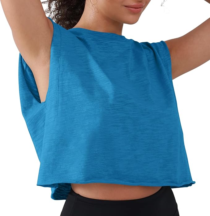 Women’s 100% Cotton Cropped Workout Tank Tops Soft Breathable Loose Fit Muscle Tank for Gym Yoga Running