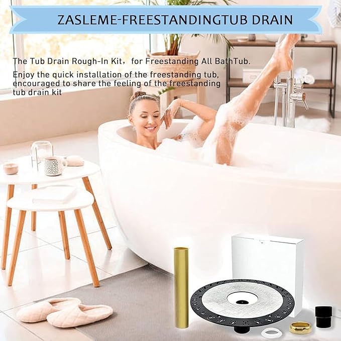 Upgrade Free Standing Tub Drain Rough-in Kit for Freestanding Bathtub Drain, 12 Inch Base Plate with Brass Pipe - CUPC Certification