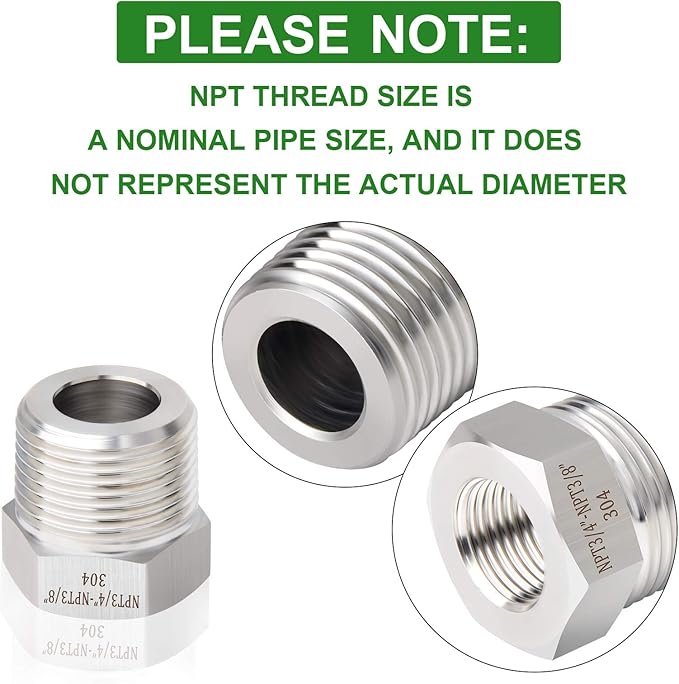 TAISHER 2PCS Forging of 304 Stainless Steel Reducer Hex Bushing, 3/4" Male NPT to 3/8" Female NPT, Reducing Forging Pipe Adapter Fitting