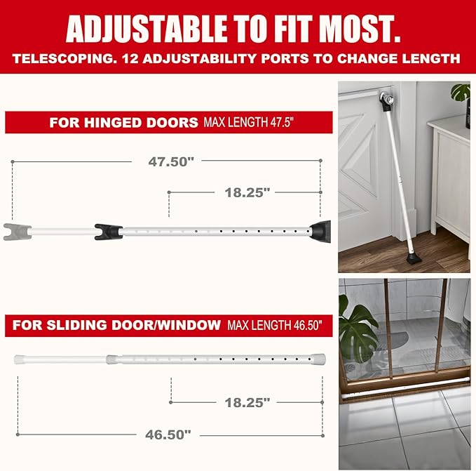 SECURITYMAN Door Security Bar & Sliding Patio Bar - Constructed of High Grade Iron - Great for Apartment Security, Hotel Safety, or Home Protection Door Stoppers
