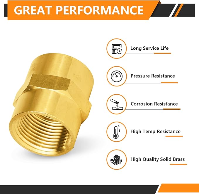 5-PCs HeSun Brass Pipe Fitting, 1" NPT Female x 1" NPT Female Hex Pipe Adapter
