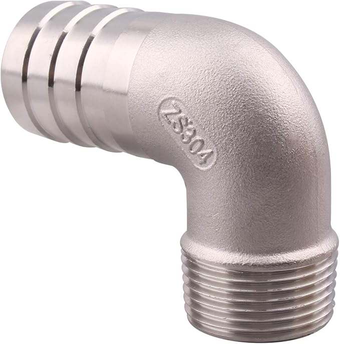 DERNORD 1 1/4" Hose Barb x 1" Male NPT Stainless Steel 90 Degree Elbow- Home Brew Pipe Fitting