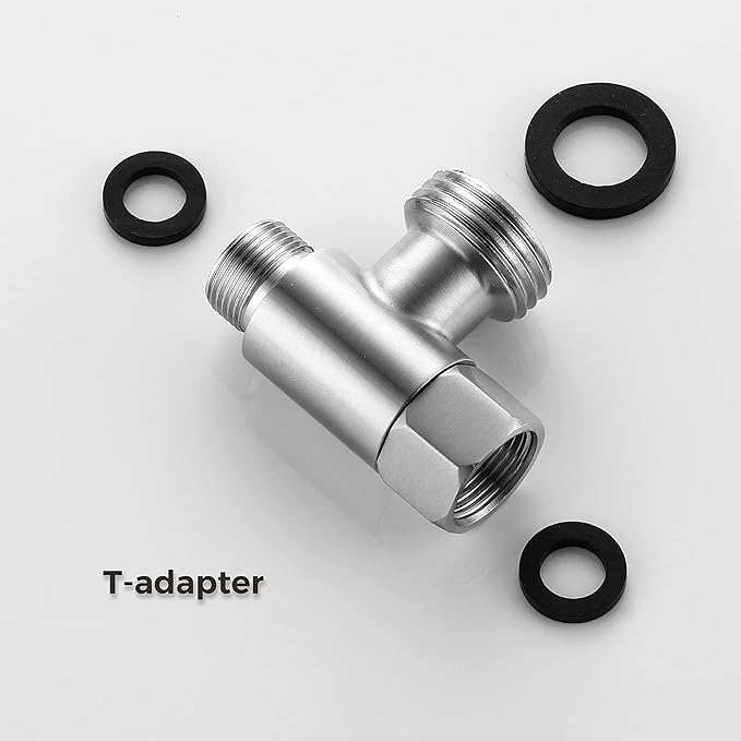 3/8 x 1/2 Adapter T Connector, ADD-A-Tee Adapter 3 Way Valve 3/8 Tee Compression, Stainless Steel Splitting Water Supply T Pipe Fitting for Bidet Hose, Angle Stop Valve T Connector