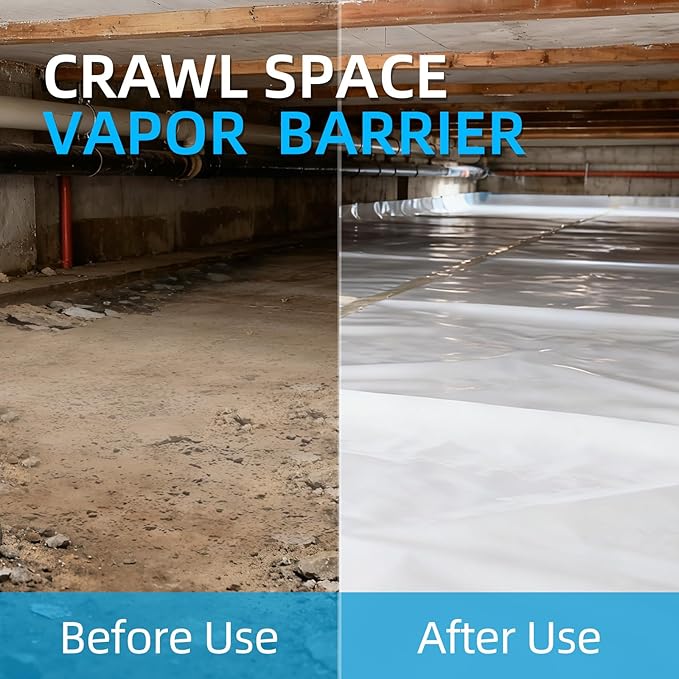 Vapor Barrier - 10' x 100' 10 Mil, Puncture Resistant Polyethylene Film Sheeting, Plastic Drop Cloth, Black/White Crawl Space Vapor Barrier for Covering, Basement, Renovating, Industrial
