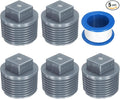 uxcell 5Pcs 1 Inch PT Male Thread PVC Pipe Fitting Plug, Cleanout Plugs, Water Drain End Caps Coupling Adapter with Tape for Water Heater Supply Lines, Plumbing, Gray