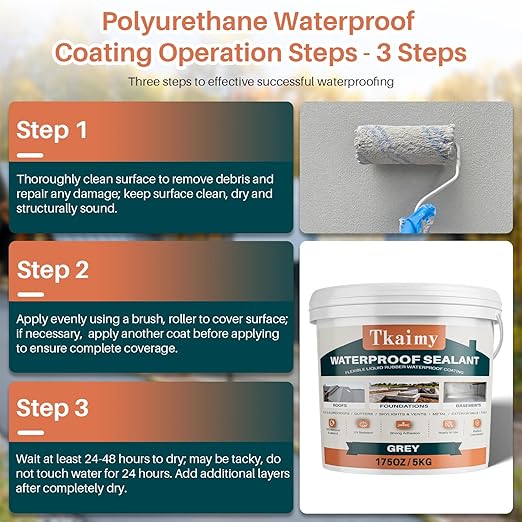 Polyurethane Waterproof Sealant 175 oz, Light Grey Professional Coating for Roofs, Concretes, Gutters | Fix Leaks & Cracks | Indoor and Outdoor Use